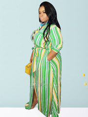 Gestreiftes Maxi-Hemdkleid mit Gürtel