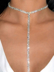 Collar con lazo en forma de Y con decoración de diamantes de imitación