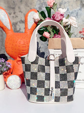 Bolso de mano con cuadros y diamantes de imitación