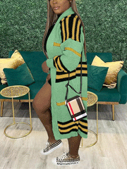 Gestrickter Cardigan mit Farbblock-Streifen