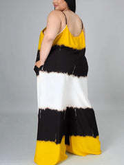 Vestido largo con tirantes finos y diseño en bloques de color