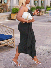 One Sleeve Ruffle Maxi Dress