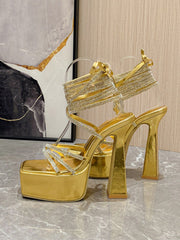 Tacones de plataforma con cordones y diamantes de imitación