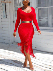 Einfarbiges, unregelmäßiges Midikleid mit Quasten