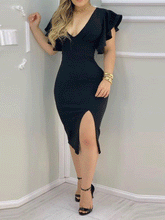 Midikleid mit Schlitz und Rüschenärmeln