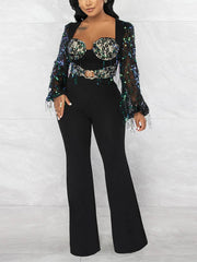 Jumpsuit mit Fransen und schillernden Pailletten an der Spitze