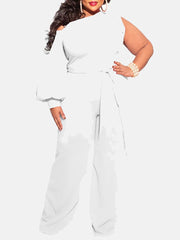 One Shoulder Belted Jumpsuit