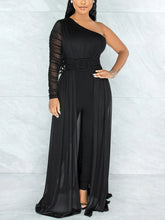 Jumpsuit mit One-Shoulder-Träger aus Netzstoff