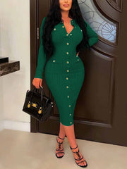 Gerippte Midi-Bleistiftkleider mit Knopf