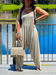 Einfarbiger, geräumiger Jumpsuit