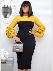 Bankettkleid mit Patchwork und Puffärmeln