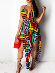 Vestido midi asimétrico con escote en V y espalda descubierta