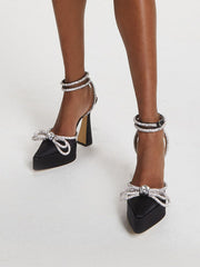 Tacones de plataforma con lazo y diamantes de imitación de satén