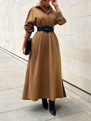 Maxikleid mit Umlegekragen und Gürtel