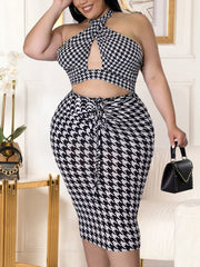 Vestido halter sin espalda con diseño de pata de gallo