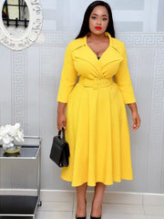 Fashoin Solid Lapel Maxi Dress