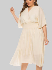 V-Neck Flowy Swing Midi Dress