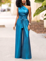 Metallic One Shoulder Jumpsuit