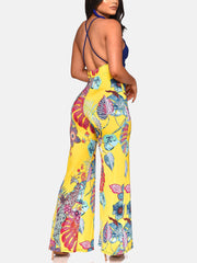 Ärmelloser Jumpsuit mit Patchwork-Schlitz