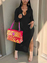 Vestido midi ajustado con abertura y canalé