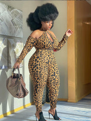 Leopard Printed Off Shoulder Jumpsuit
