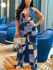 Mono con cuello halter y bloques de color