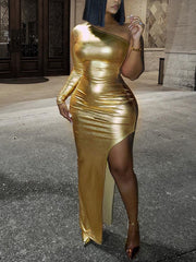 Vestido largo asimétrico de un solo hombro