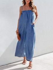 Ärmelloser Jeans-Jumpsuit mit weitem Bein