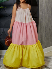 Vestido largo con bloques de color y tirantes finos