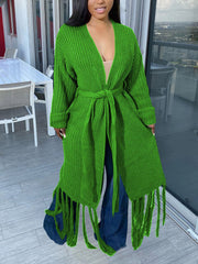 Cárdigan de punto con borlas y cinturón