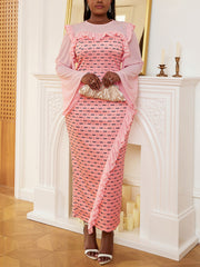 Vestido cruzado con mangas acampanadas y estampado de volantes