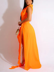 Ärmelloser Body mit V-Ausschnitt und Wickelrock-Set