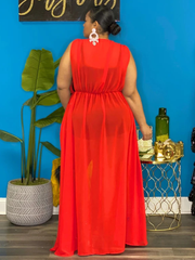 Ärmelloses Maxikleid mit Schlitz und V-Ausschnitt