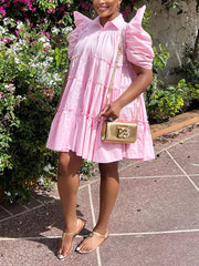 Hemdkleid mit Puffärmeln und Rüschen