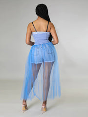 Top de tul de mezclilla