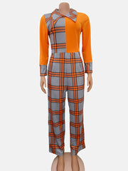 Turndown Collar Plaid Jumpsuit