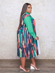 Midikleid mit Hemdkragen und Farbblockdesign