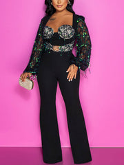 Jumpsuit mit Fransen und schillernden Pailletten an der Spitze