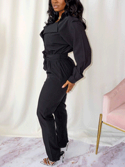 Jumpsuit mit Umlegekragen und Schnürung in Uni