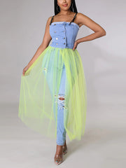 Top de tul de mezclilla