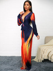 Vestido largo ajustado con escote en V