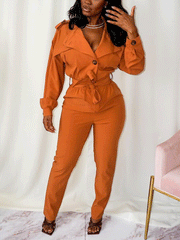 Jumpsuit mit Umlegekragen und Schnürung in Uni