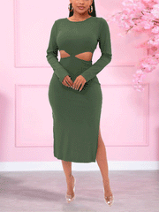 Midikleid mit Cut-outs, Schnürung und Schlitz