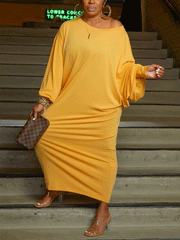 Vestido largo liso con mangas de murciélago