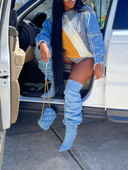 Suéteres de punto con patchwork de mezclilla