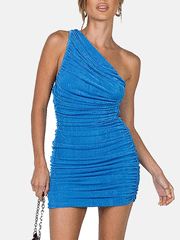 Minikleid mit One-Shoulder-Träger und Rüschen