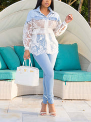 Blusas de mezclilla transparente con bordados en contraste