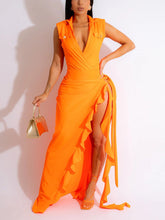 Conjunto de body sin mangas con escote en V y falda cruzada