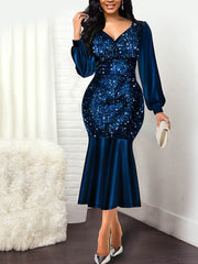 Abendkleid mit V-Ausschnitt und Fischschwanz-Ausschnitt und Pailletten