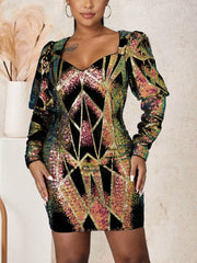 Minikleid mit Puffärmeln und Pailletten